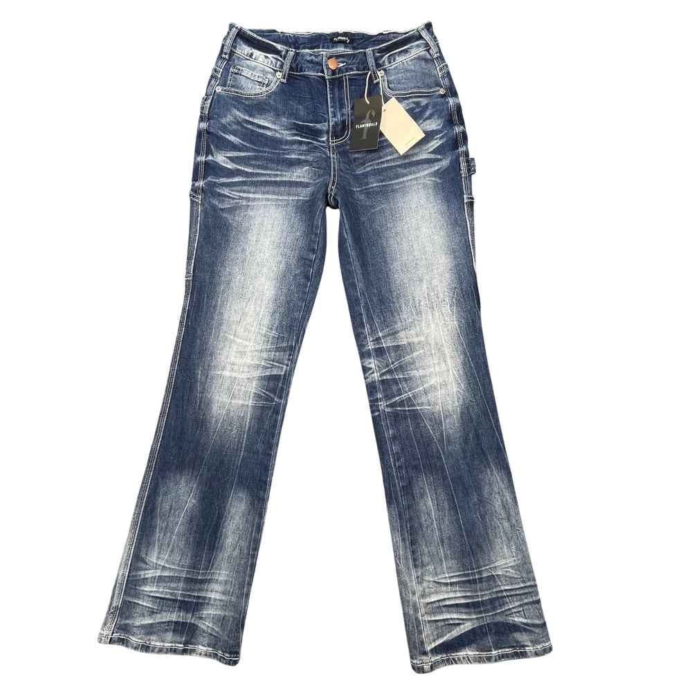 Flamingals Blue Star Stripe Whiskered Carpenter Jeans Women Size M